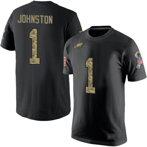 Men Philadelphia Eagles #1 Cameron Johnston Black Camo Salute to Service NFL T Shirt->nfl t-shirts->Sports Accessory